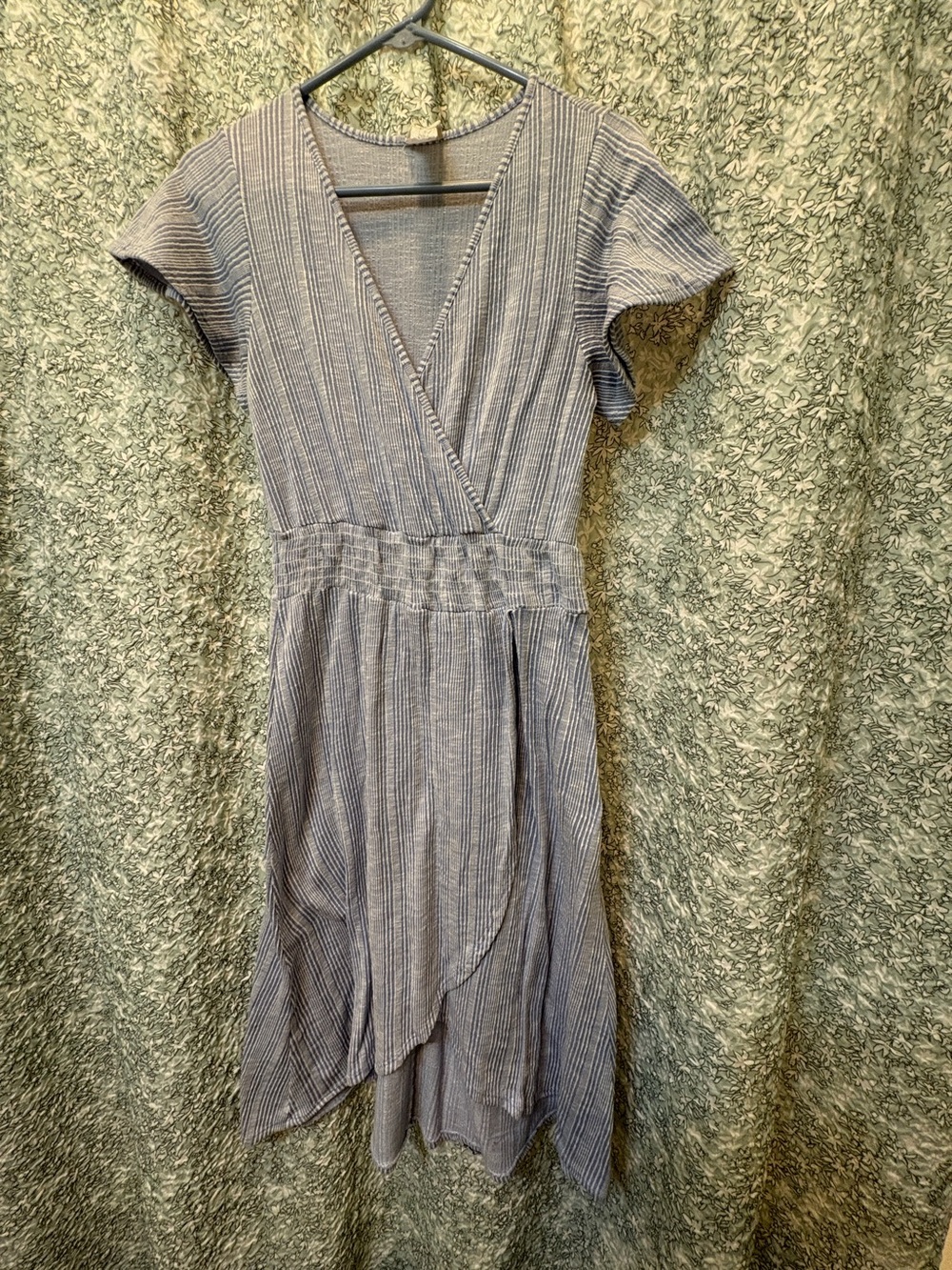 Caution To The Wind Blue and White Striped Wrap Midi Dress